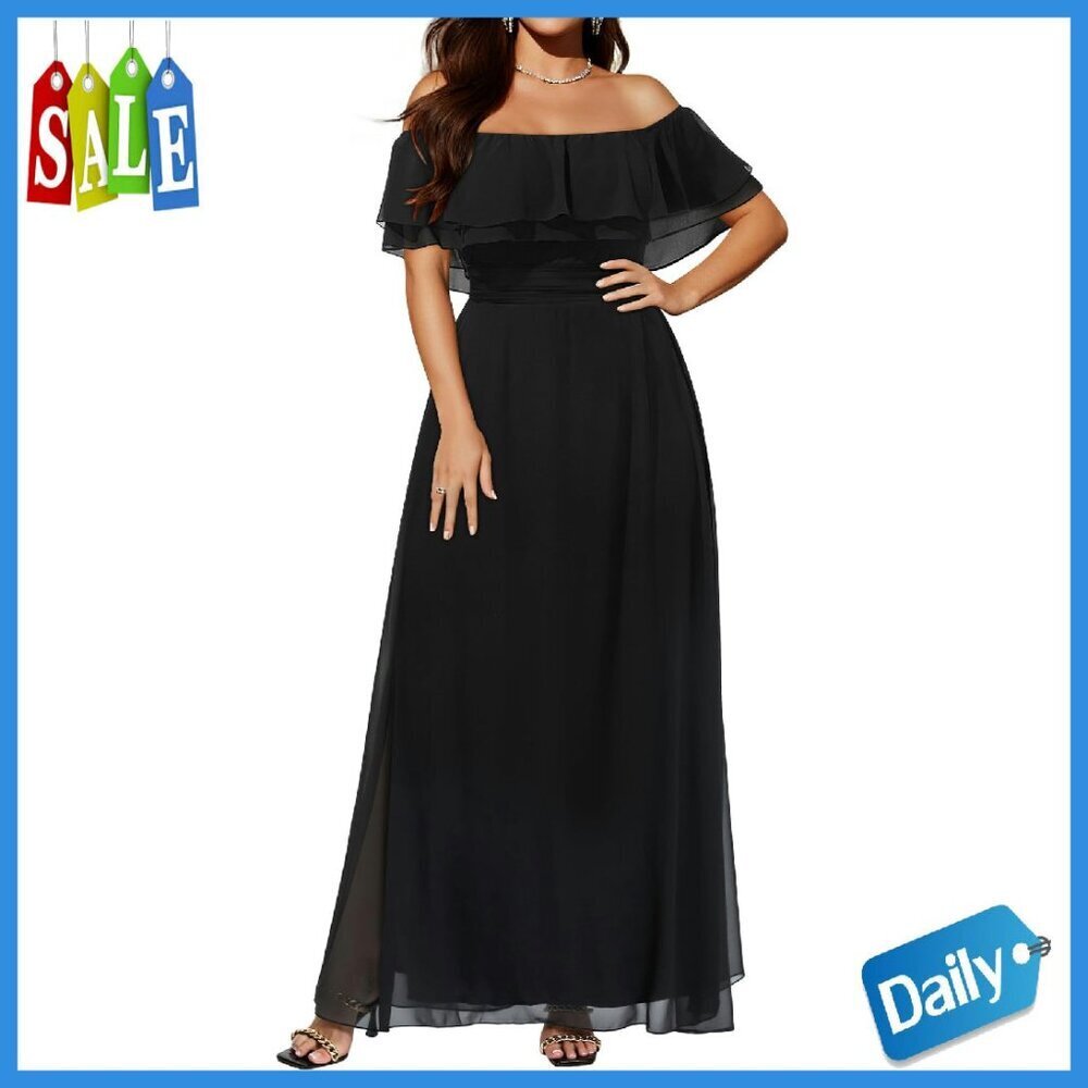 Plus Size Formal Off Shoulder Chiffon Maxi Dress Wedding Guest